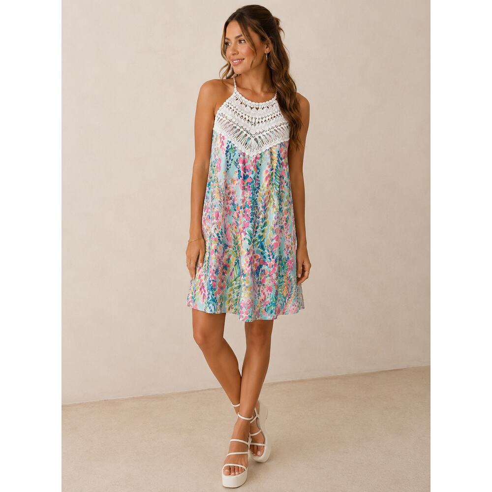 Lilly Pulitzer Size 8 Pearl Shift Dress Mini Colorful Tropical Vacation Crochet